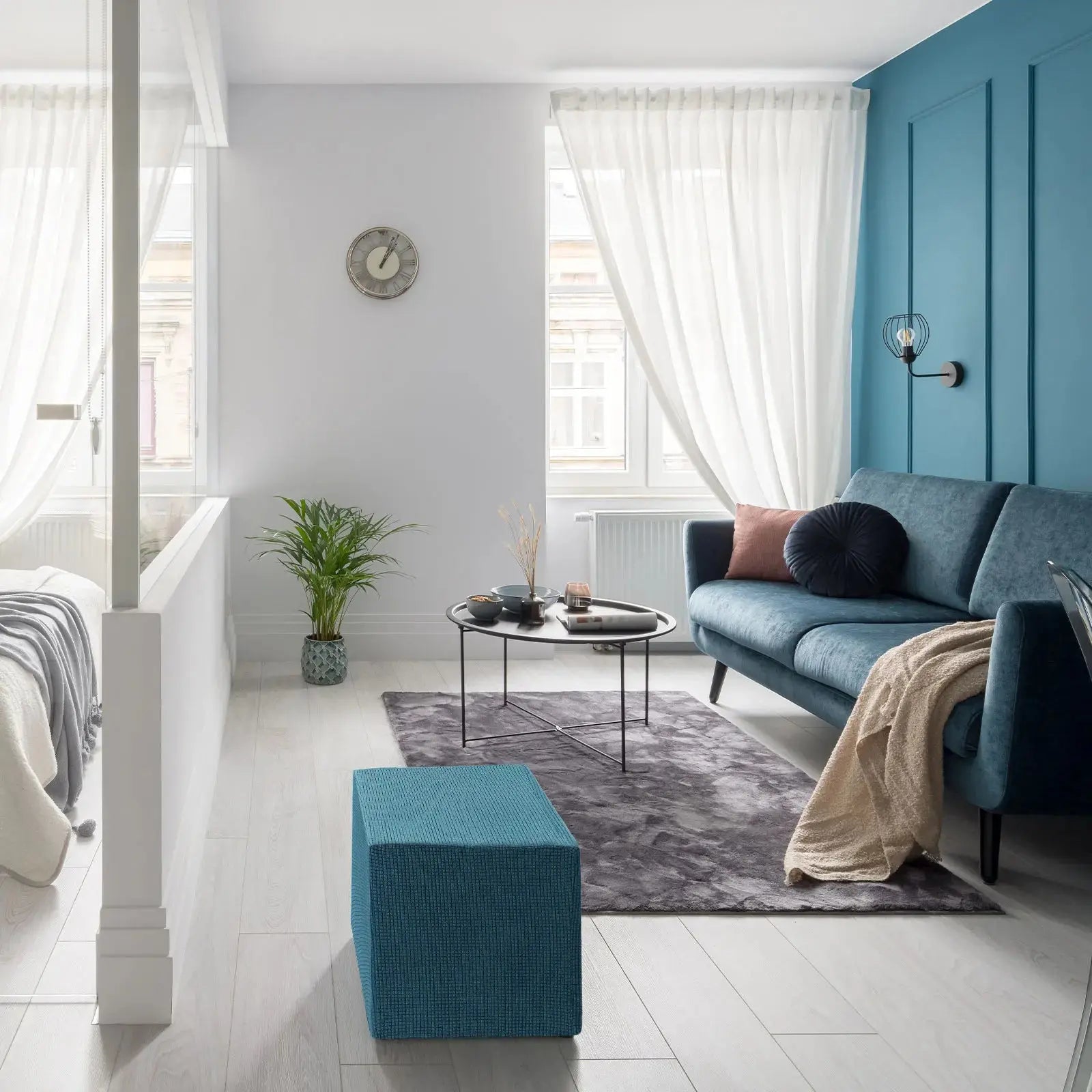 Housse ottomane carrée 18x18x18 ", housse ottomane extensible, tabouret de pied élastique, protection repose-pieds pour salon et chambre à coucher Housse de France