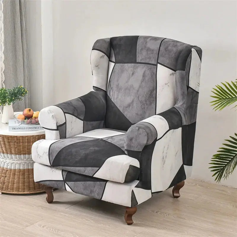 Housses de chaise à oreilles élastiques, housses de canapé imprimées géométriques, housses de fauteuil à oreilles simples commandées avec housse de coussin de siège Housse de France