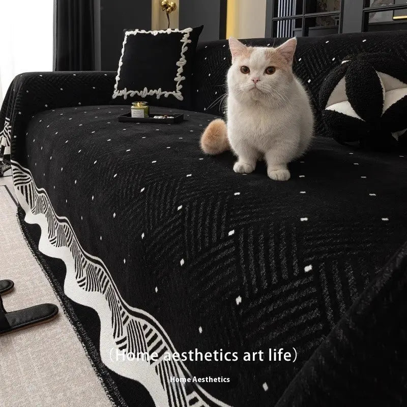 Plaid Canapé Chenille Élégant SOLINO Light Luxury Black-180X460cm