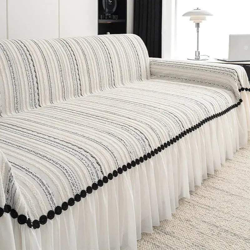 Plaid Canapé Chenille Élégant **TWICORA** Black And White-180X260cm