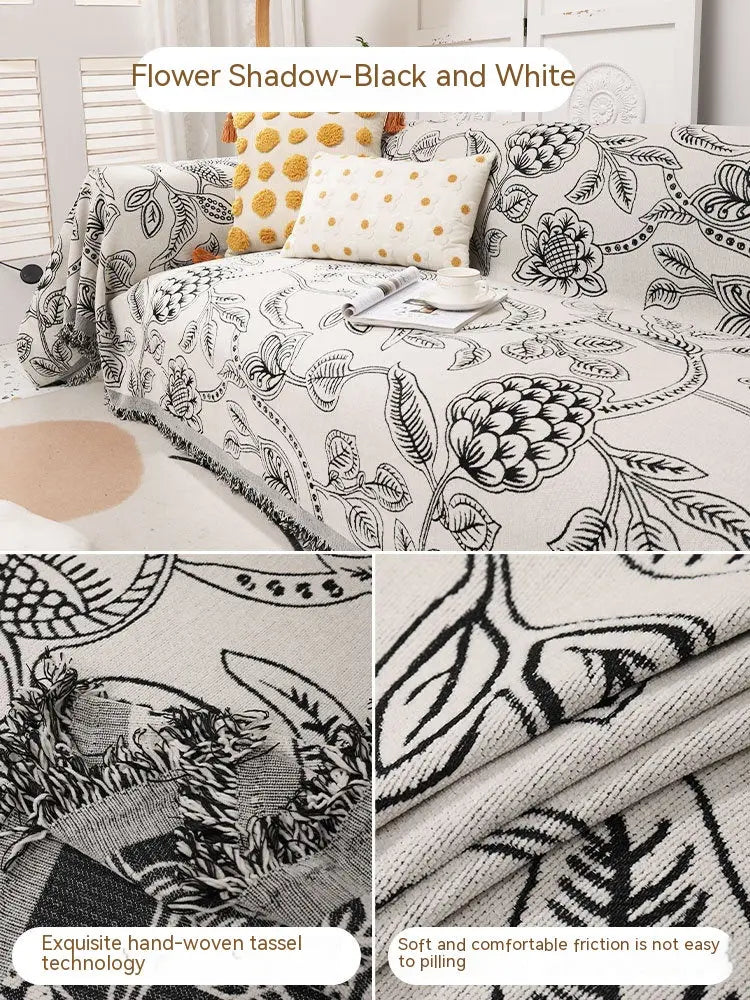 Plaid Canapé Chenille Floresta Flower Shadow Black And White-180x150cm