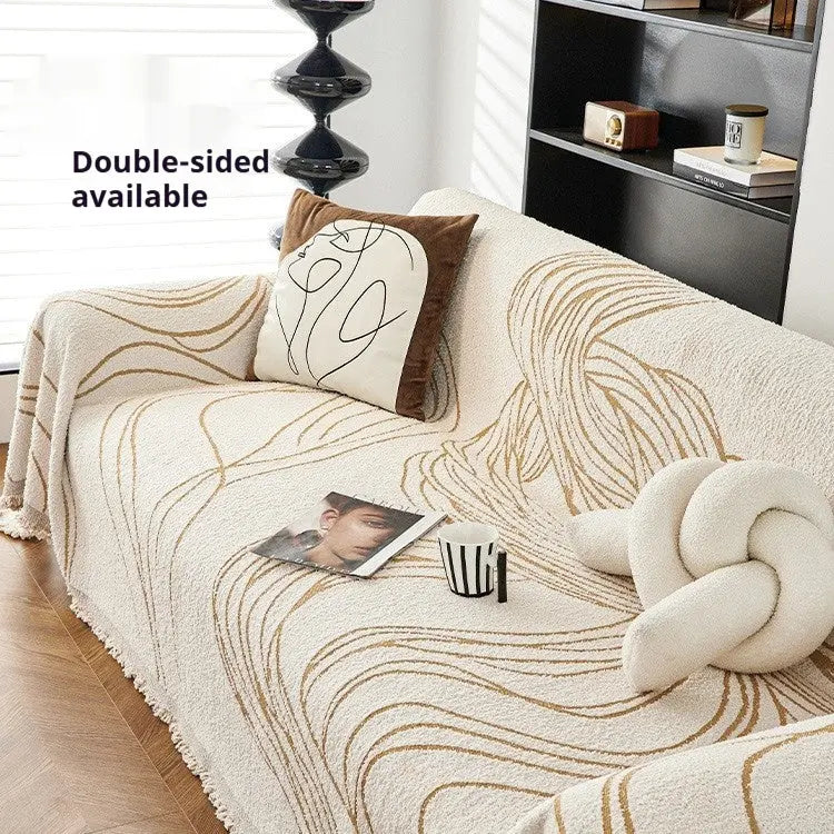 Plaid Canapé Chenille Moderne ZELTO Minimalist Line Beige-180X150cm