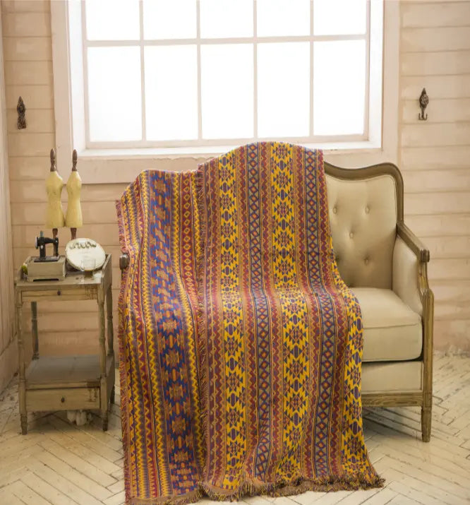 Plaid Canapé Coton Méditerranéen GEOMYN Brown-90x180cm