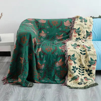 Plaid Canapé Coton Moderne SPRINA Spring Bird Style Green-150cmx200cm