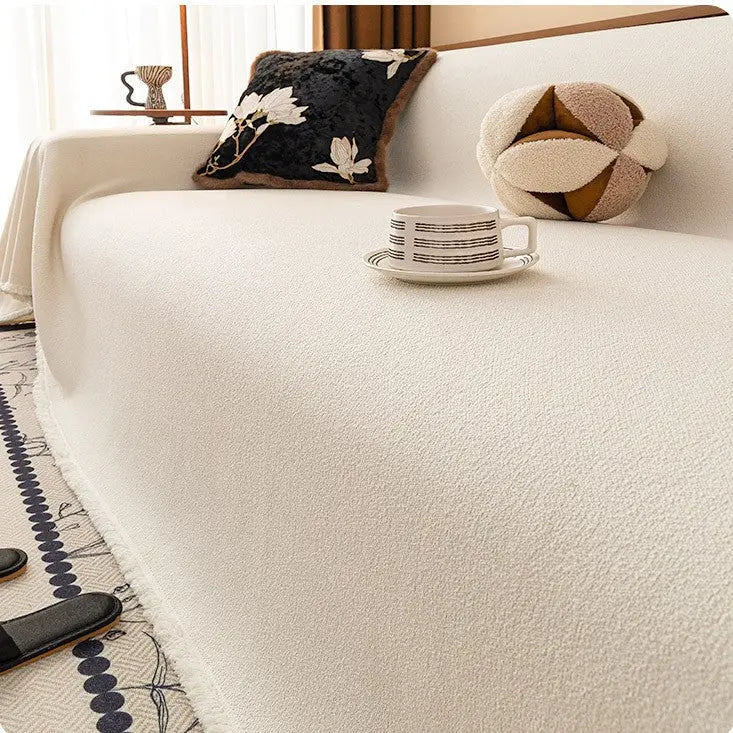 Plaid Canapé Imperméable Chenille ANTELI Teddy Plush Cream White-90x90cm