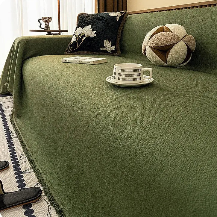 Plaid Canapé Imperméable Chenille ANTELI Teddy Plush Olive Green-180x340cm