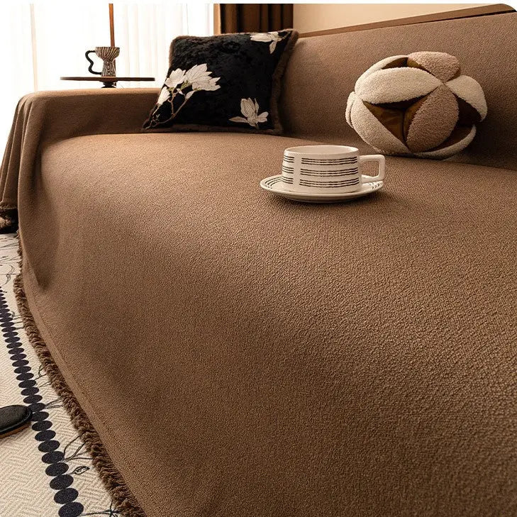 Plaid Canapé Imperméable Chenille ANTELI Teddy Plush Caramel Mocha-180x420cm
