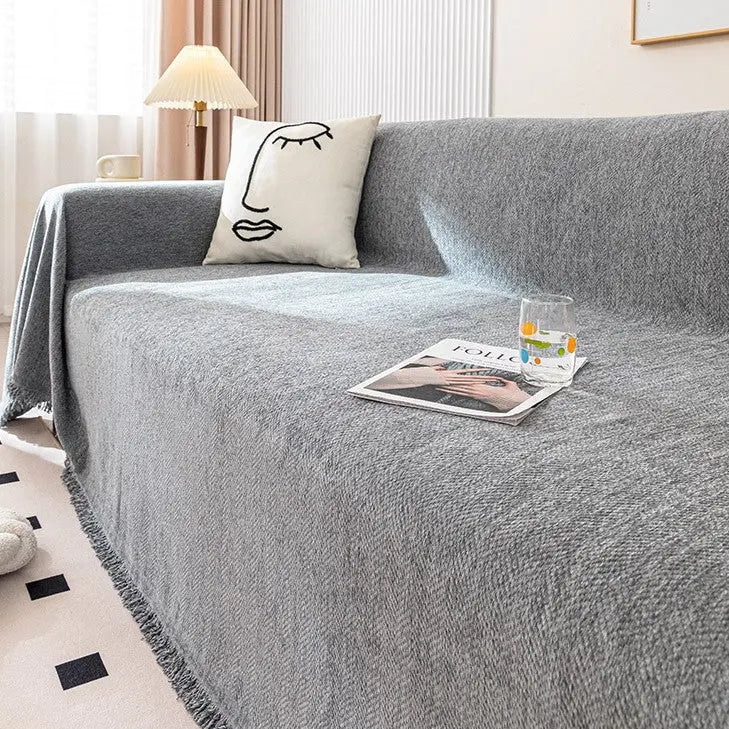 Plaid Canapé Imperméable Chenille ANTELI Herringbone Gray-180x380cm