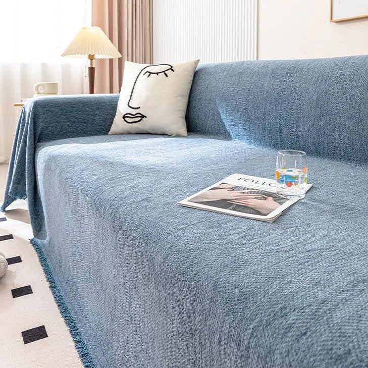 Plaid Canapé Imperméable Chenille ANTELI Herringbone Blue-180x180cm