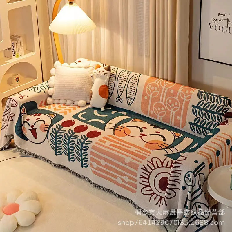 Plaid Canapé Jacquard Yarna Lucky Cat-90x90