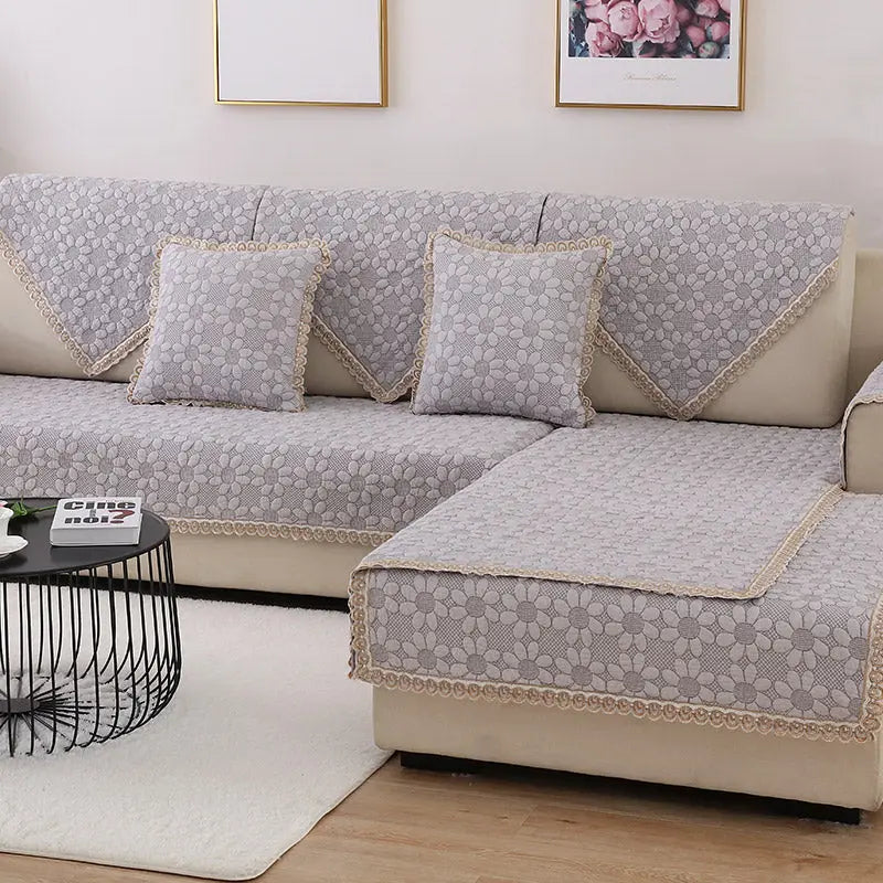Plaid Canapé Moderne Ensemble FLOREA SunflowerBeige-110x240