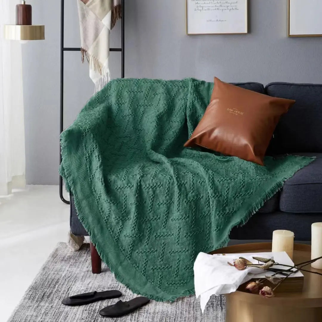 Plaid Canapé Moderne Polyester **CHENLEA** Dark green grid-180x300cm