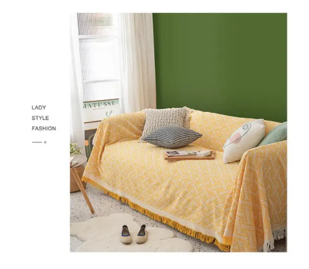 Plaid Canapé Polyester Moderne NORDO Yellow And White Plaid-180x230cm