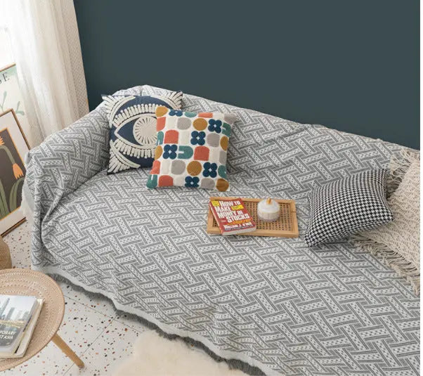 Plaid Canapé Polyester Moderne NORDO Gray Grid-130x180cm 