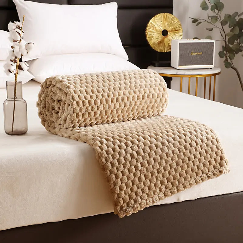 Plaid Canapé Polyester Universel FLANIO Khaki-150X200cm-Nude Blanket