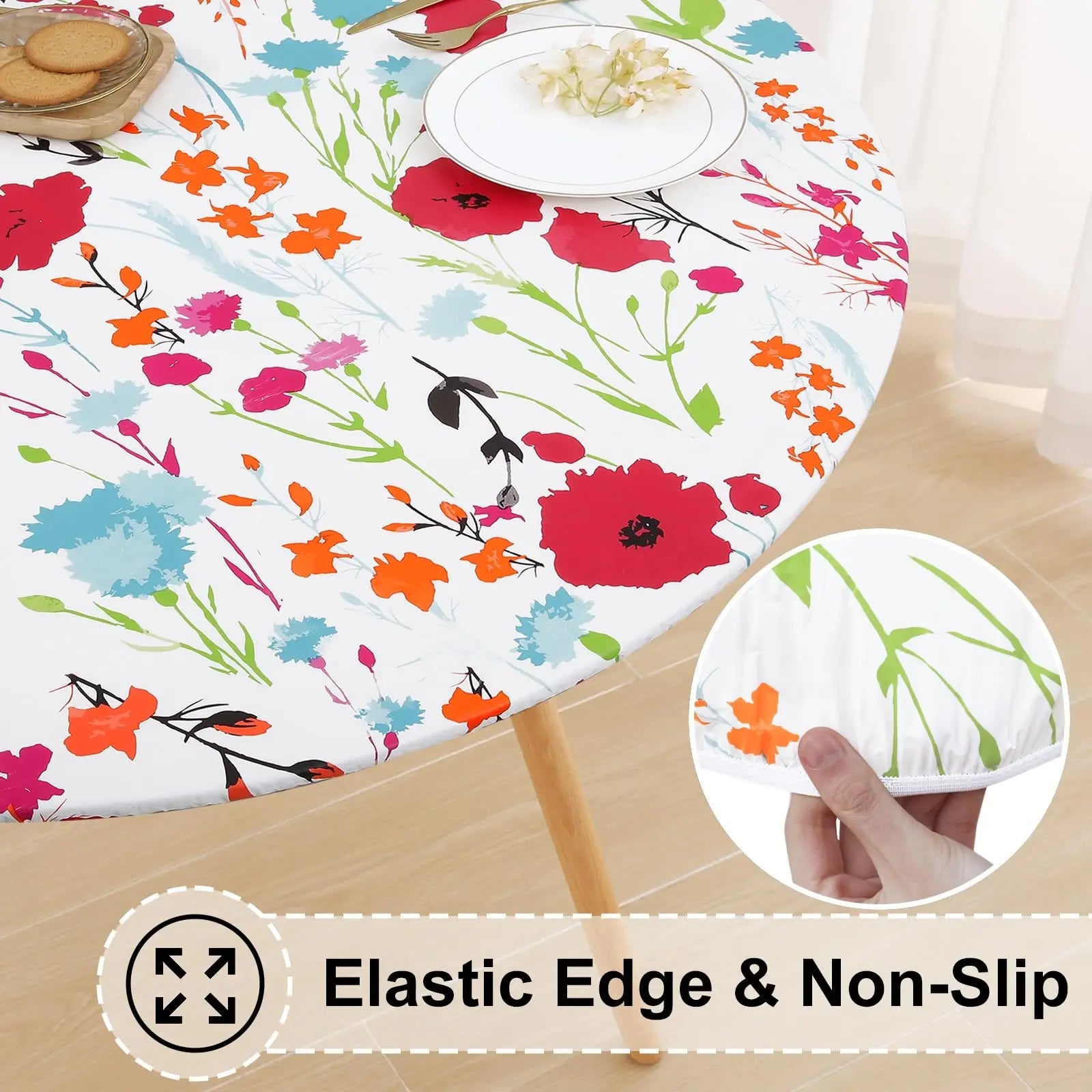 Olanly – nappe ronde élastique ajustée en flanelle, couverture de Table en vinyle imperméable et essuyable pour Table à manger et Camping Housse de France