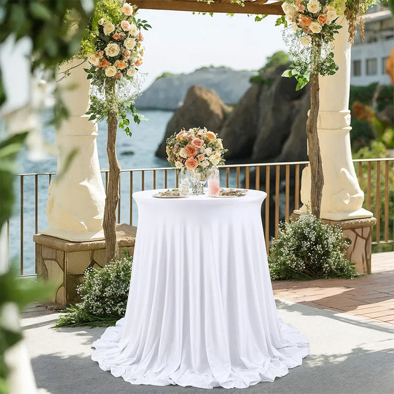 Jupe de Table extensible blanche, 1 pièce, couverture de Table pour hôtel, conférence, Cocktail, Bar, ronde, couleur unie, bordure croisée, décor de Banquet Housse de France