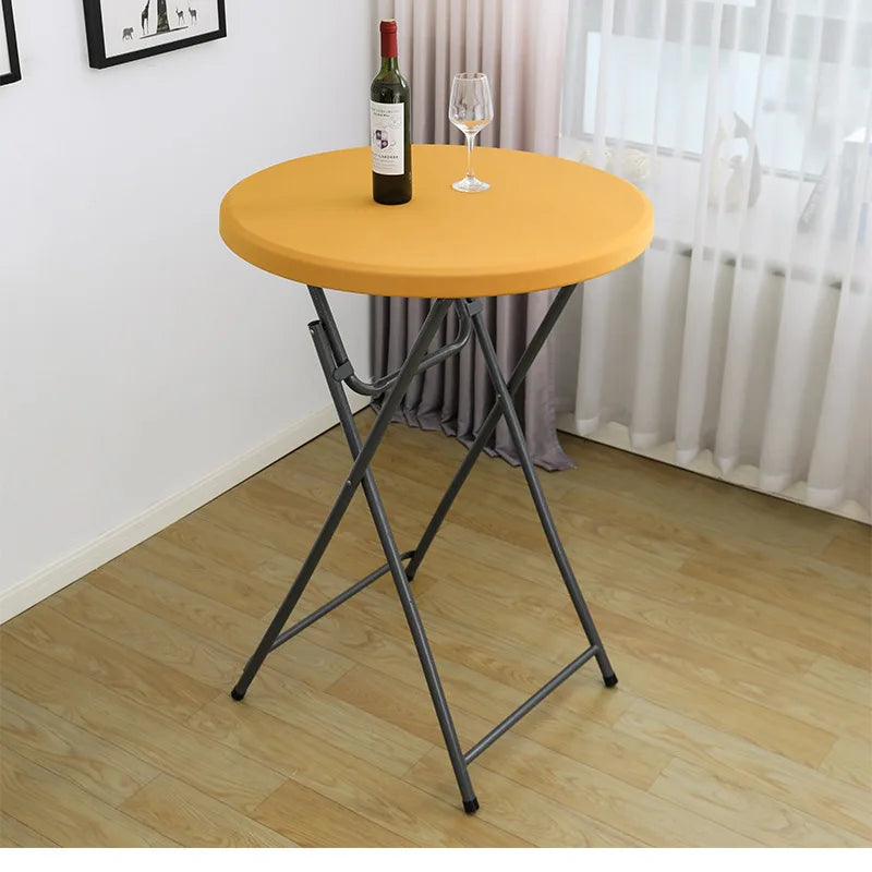 Nappe de Table ronde ajustée de couleur blanche, couverture de Table de Cocktail en Spandex, décoration de Table de Bar haut, extensible élastique résistant aux taches Housse de France