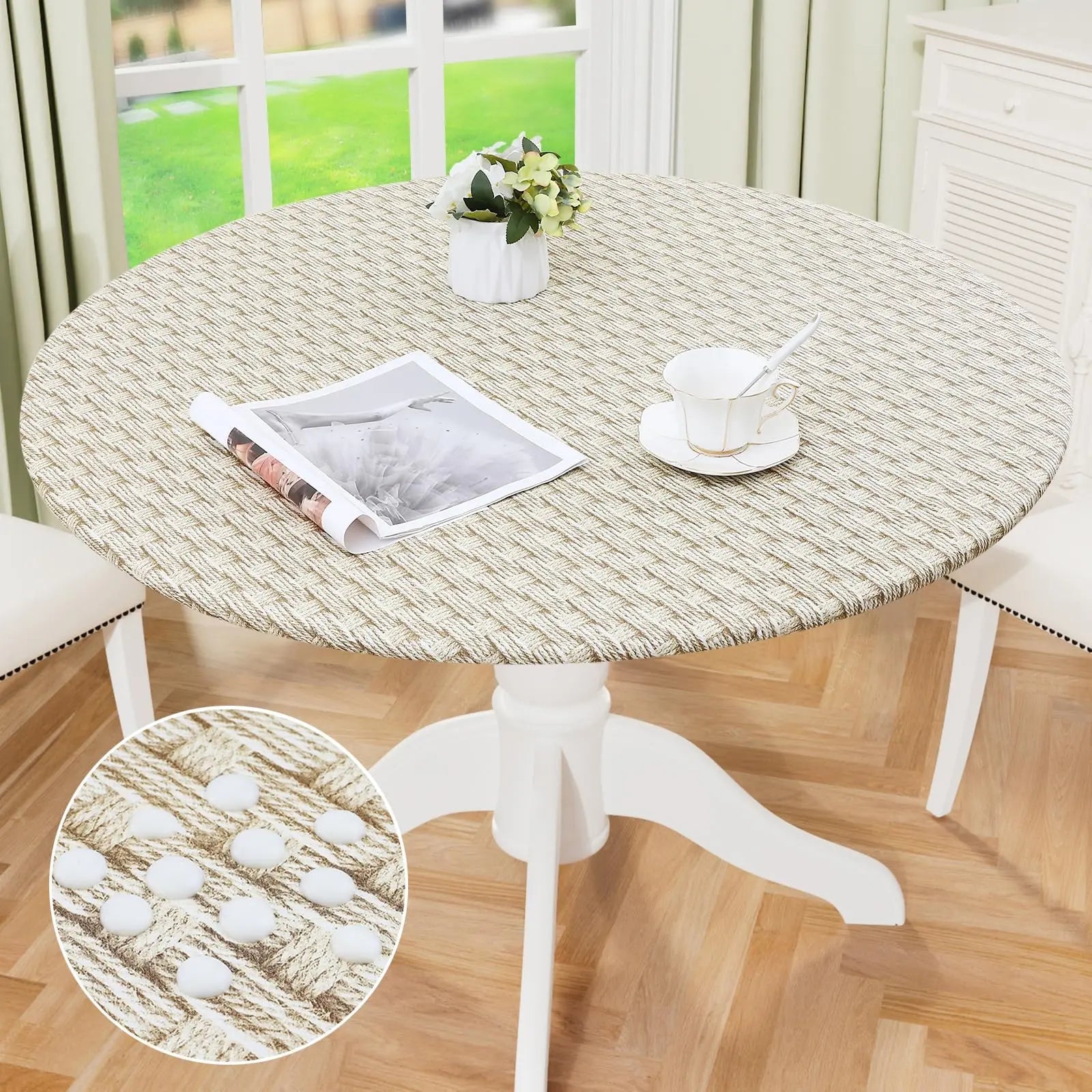Olanly – nappe ronde élastique ajustée en flanelle, couverture de Table en vinyle imperméable et essuyable pour Table à manger et Camping Housse de France