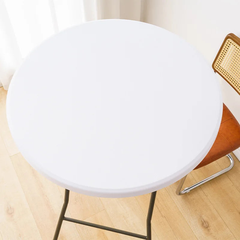 Nappe de Table ronde ajustée de couleur blanche, couverture de Table de Cocktail en Spandex, décoration de Table de Bar haut, extensible élastique résistant aux taches Housse de France