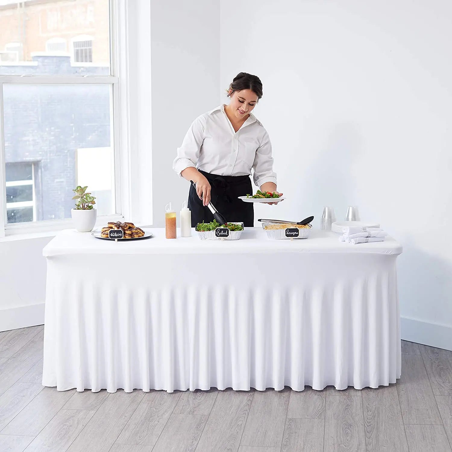 Jupes de Table rectangulaires en Spandex, couverture de Table ajustée de 6 pieds, tissu résistant aux rides pour décoration de fête d'anniversaire de mariage en hôtel Housse de France