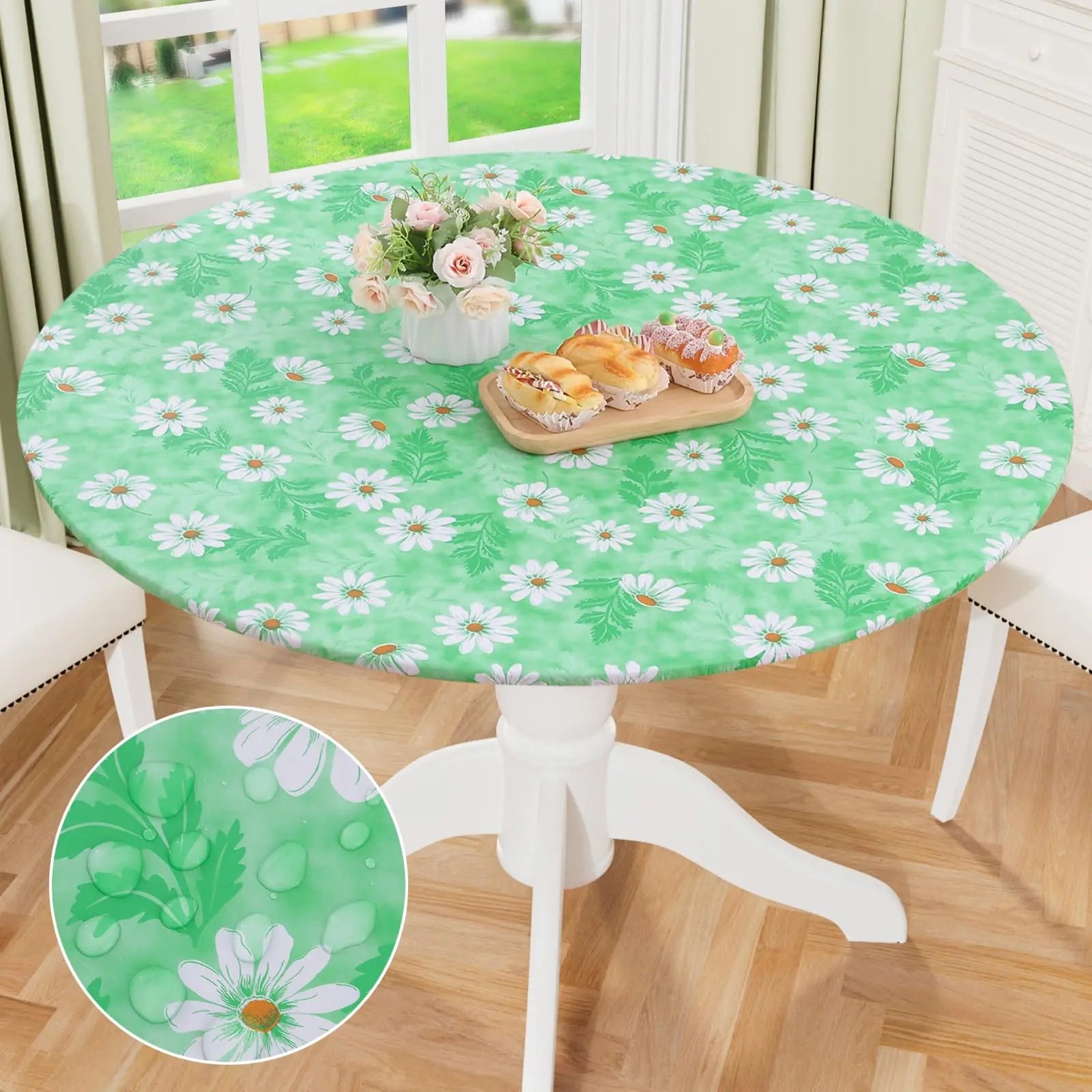 Olanly – nappe ronde élastique ajustée en flanelle, couverture de Table en vinyle imperméable et essuyable pour Table à manger et Camping Housse de France