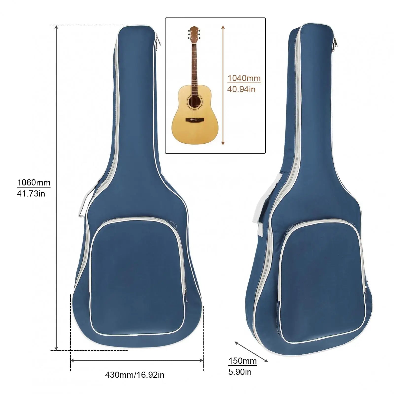 1 pièce 40 / 41 pouces rembourré résistant à l'eau épais guitare acoustique sac à dos Gig, sac de guitare à couverture souple Housse de France