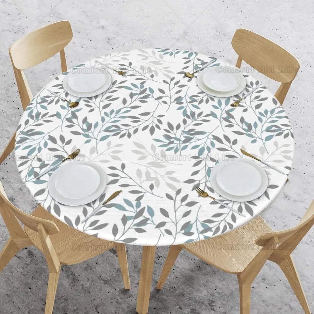Nappe de table ajustée à feuilles rondes à bords élastiques, nappe décorative pour la maison, pour la cuisine intérieure et extérieure, convient à 40-44 pouces Housse de France