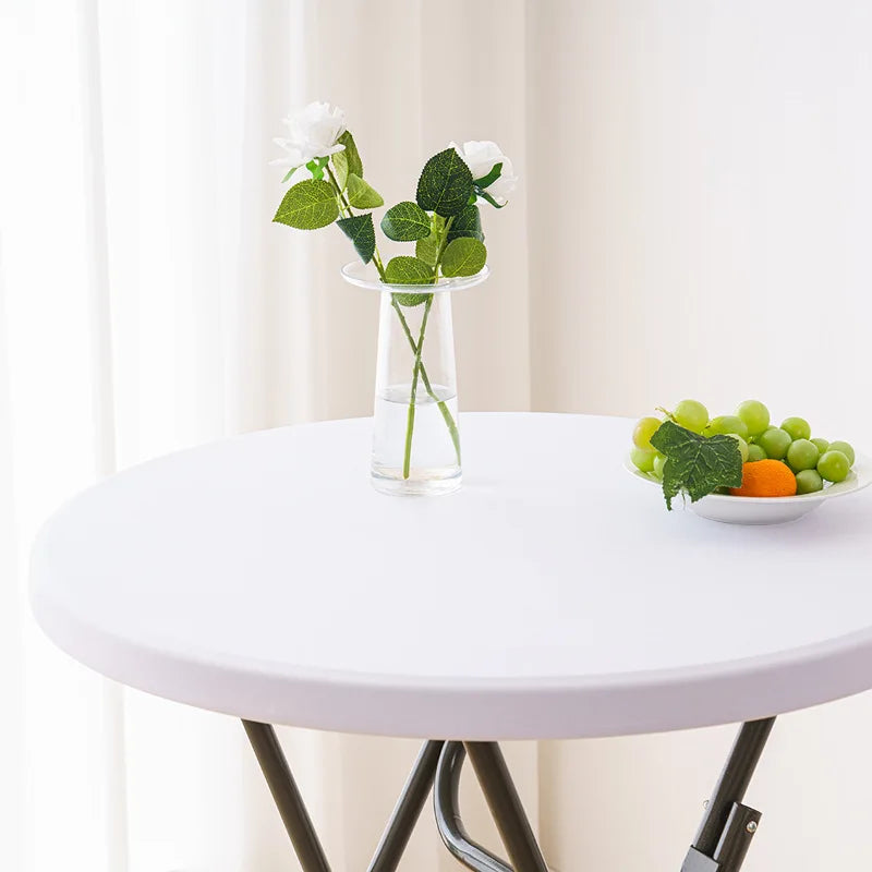 Nappe de Table ronde ajustée de couleur blanche, couverture de Table de Cocktail en Spandex, décoration de Table de Bar haut, extensible élastique résistant aux taches Housse de France