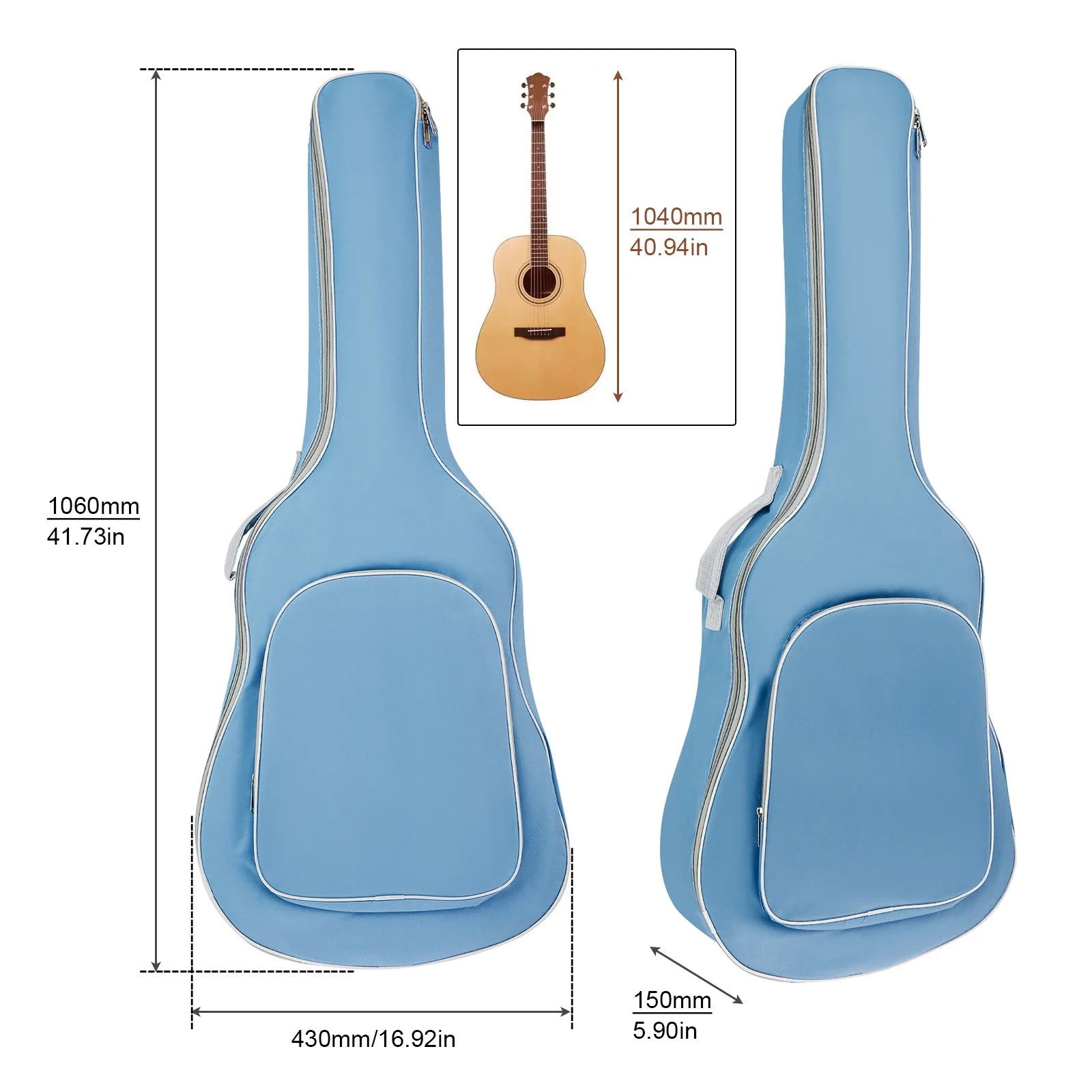 1 pièce 40 / 41 pouces rembourré résistant à l'eau épais guitare acoustique sac à dos Gig, sac de guitare à couverture souple Housse de France
