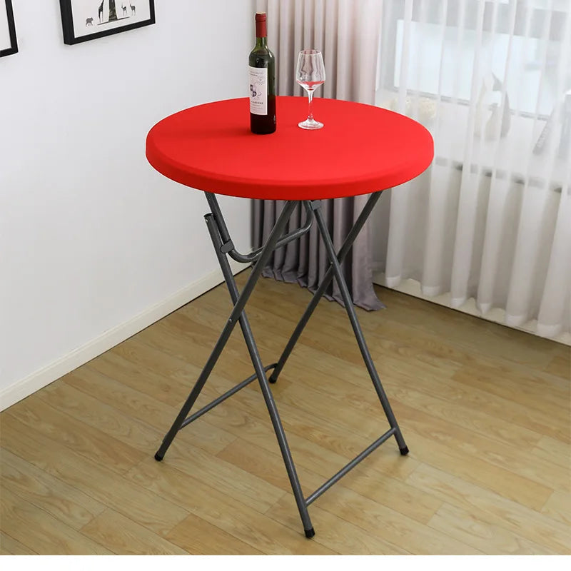 Nappe de Table ronde ajustée de couleur blanche, couverture de Table de Cocktail en Spandex, décoration de Table de Bar haut, extensible élastique résistant aux taches Housse de France