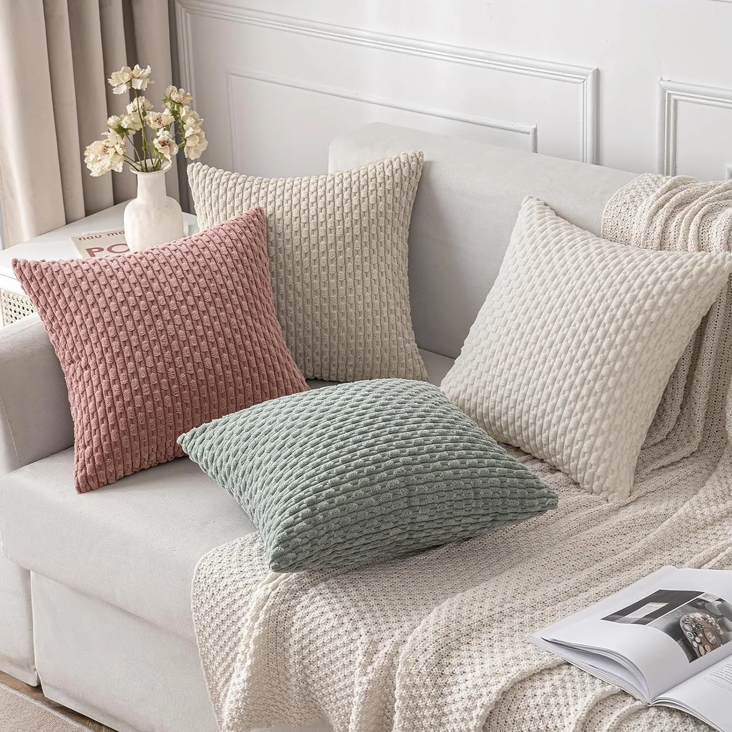 Housse de Coussin Velours Côtelé STRIPEO Housse de France