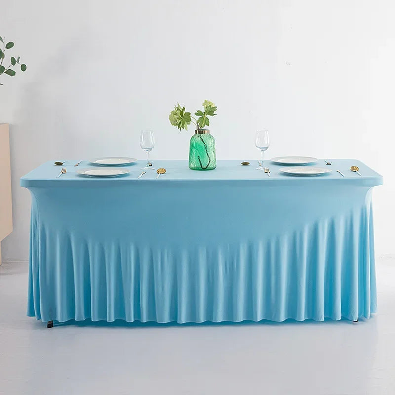 Jupes de Table rectangulaires en Spandex, couverture de Table ajustée de 6 pieds, tissu résistant aux rides pour décoration de fête d'anniversaire de mariage en hôtel Housse de France