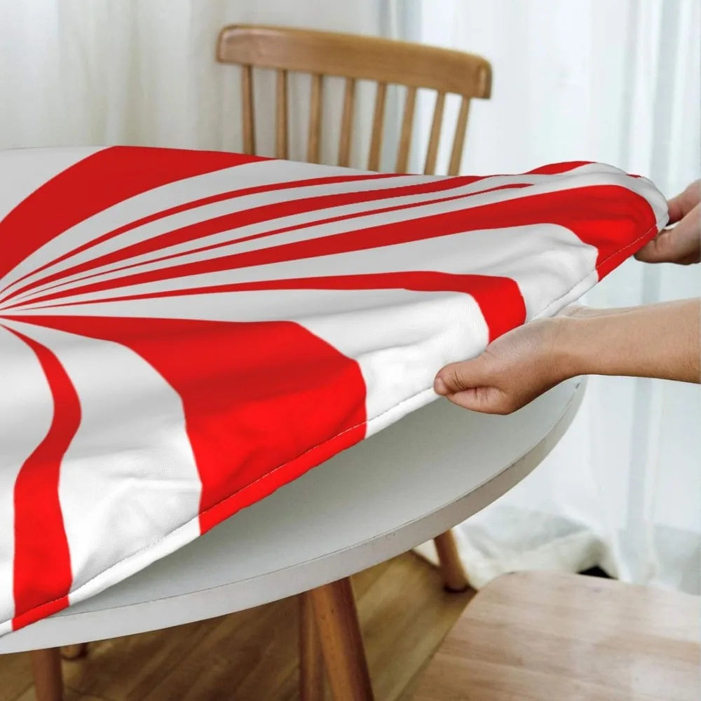 Nappe artificiel astique Ronde de Noël Rouge et Blanc, Menthe Poivrée, Bord Ajusté, Juste de Table, Convient à la Table, 40 "-44", Petit Diamètre Housse de France