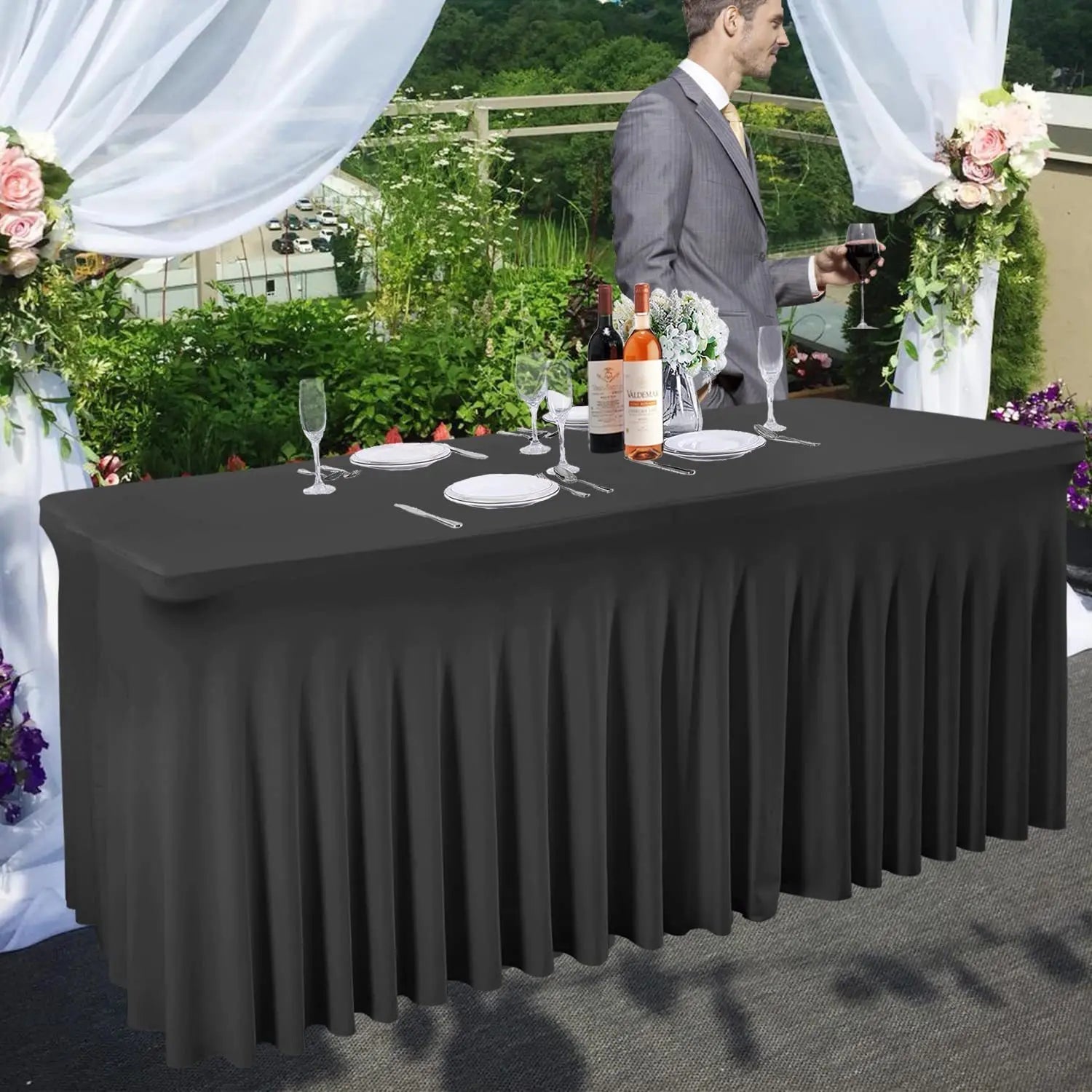 Jupes de Table rectangulaires en Spandex, couverture de Table ajustée de 6 pieds, tissu résistant aux rides pour décoration de fête d'anniversaire de mariage en hôtel Housse de France