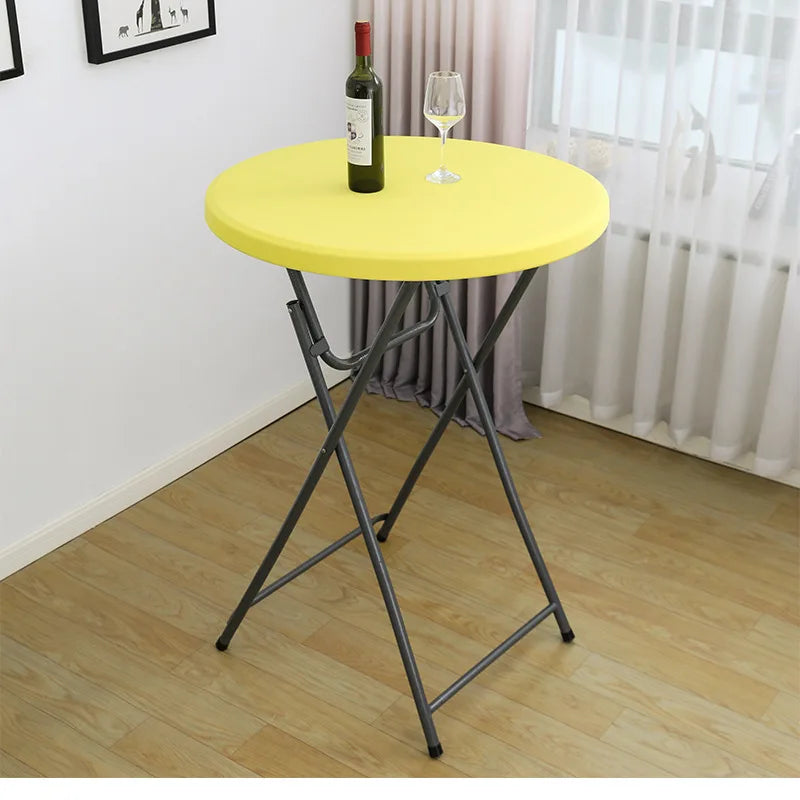 Nappe de Table ronde ajustée de couleur blanche, couverture de Table de Cocktail en Spandex, décoration de Table de Bar haut, extensible élastique résistant aux taches Housse de France