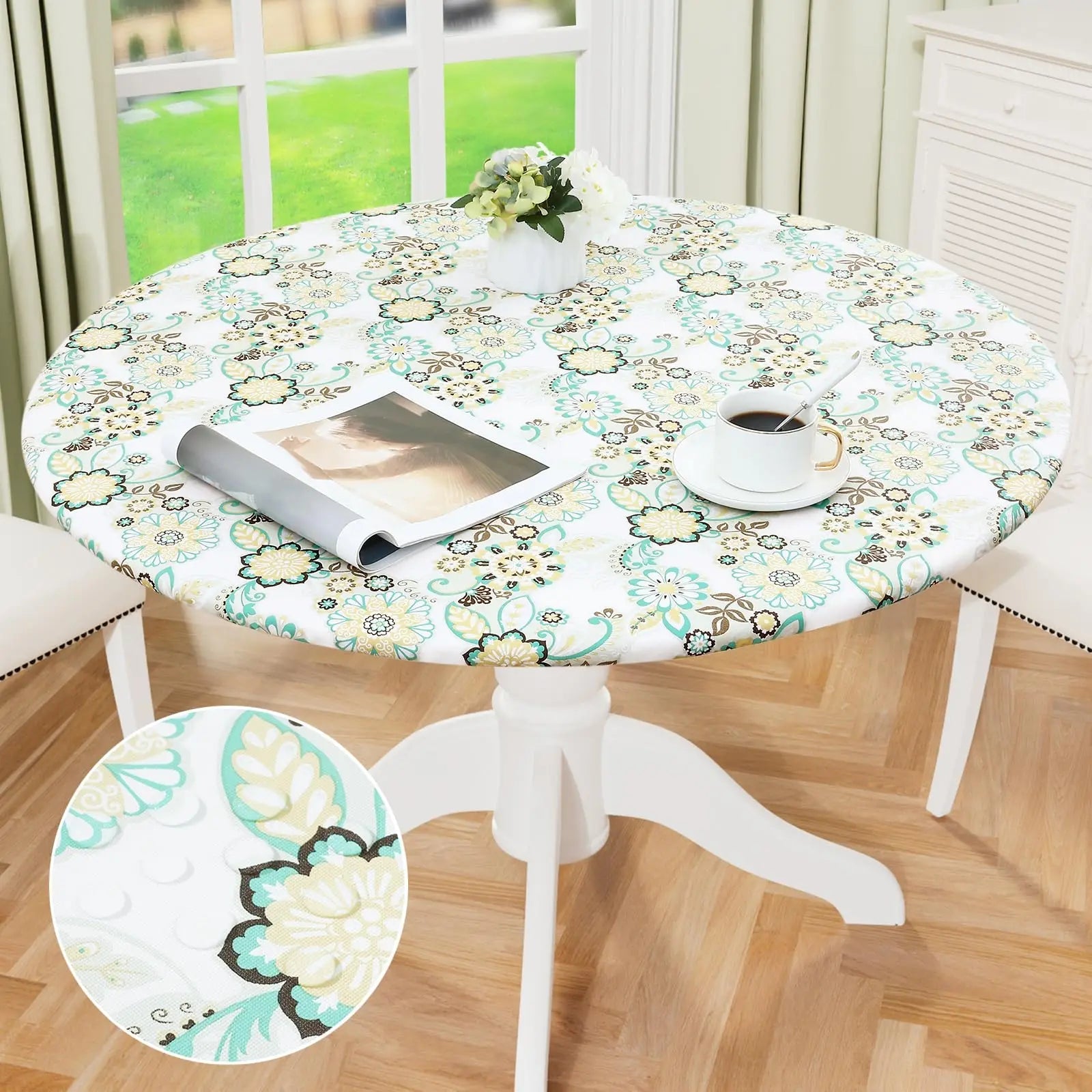 Olanly – nappe ronde élastique ajustée en flanelle, couverture de Table en vinyle imperméable et essuyable pour Table à manger et Camping Housse de France