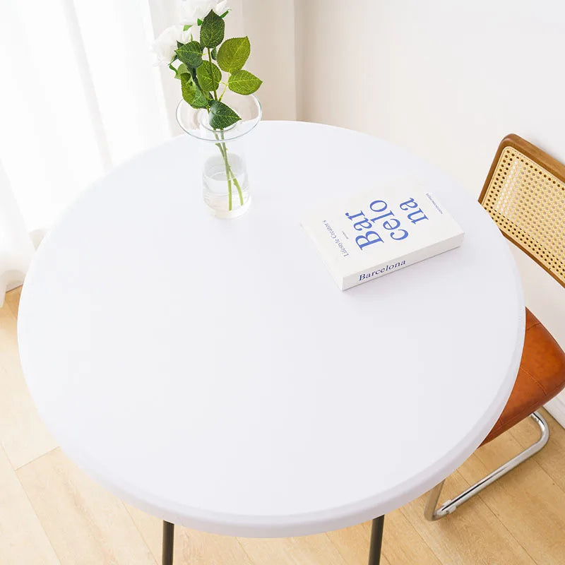 Nappe de Table ronde ajustée de couleur blanche, couverture de Table de Cocktail en Spandex, décoration de Table de Bar haut, extensible élastique résistant aux taches Housse de France