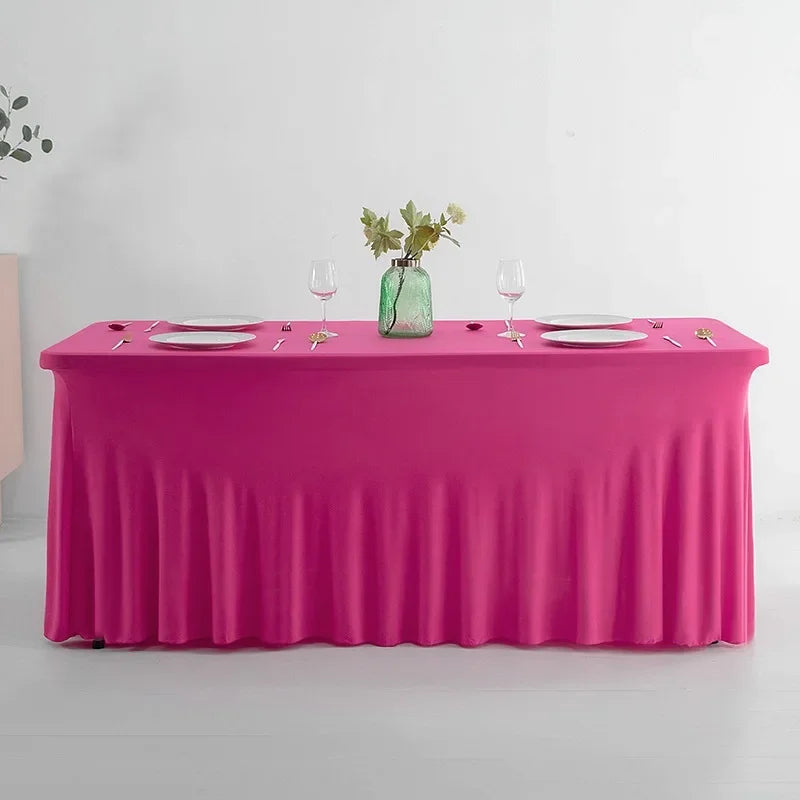 Jupes de Table rectangulaires en Spandex, couverture de Table ajustée de 6 pieds, tissu résistant aux rides pour décoration de fête d'anniversaire de mariage en hôtel Housse de France