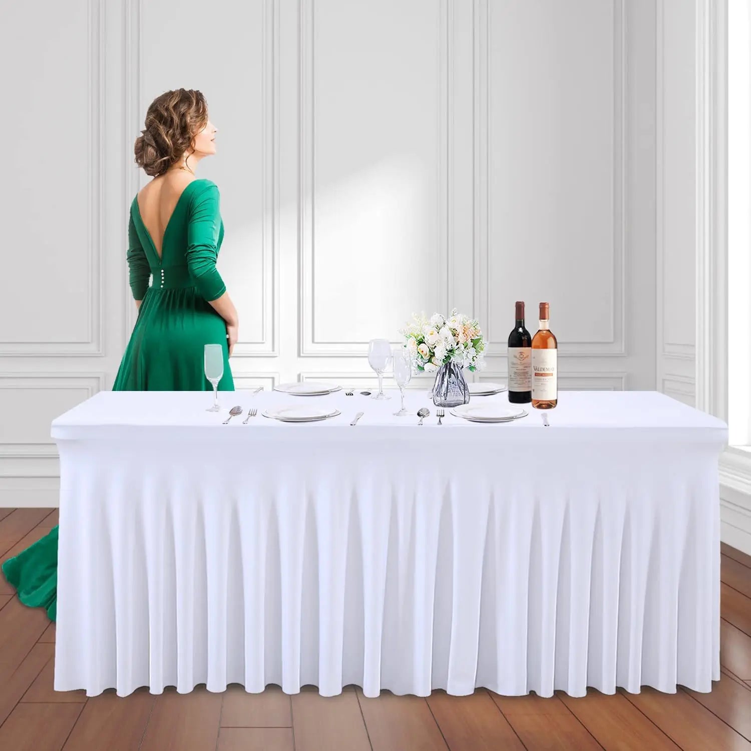 Jupes de Table rectangulaires en Spandex, couverture de Table ajustée de 6 pieds, tissu résistant aux rides pour décoration de fête d'anniversaire de mariage en hôtel Housse de France