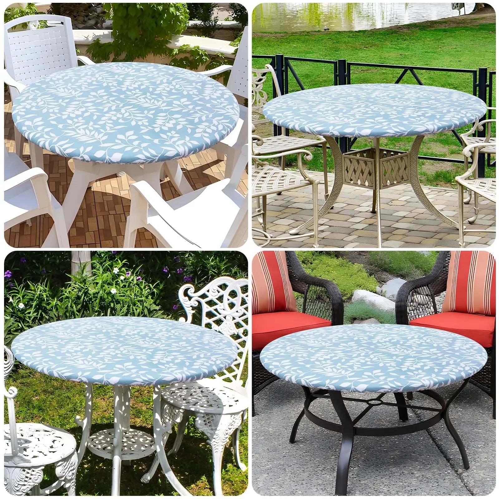 Olanly – nappe ronde élastique ajustée en flanelle, couverture de Table en vinyle imperméable et essuyable pour Table à manger et Camping Housse de France