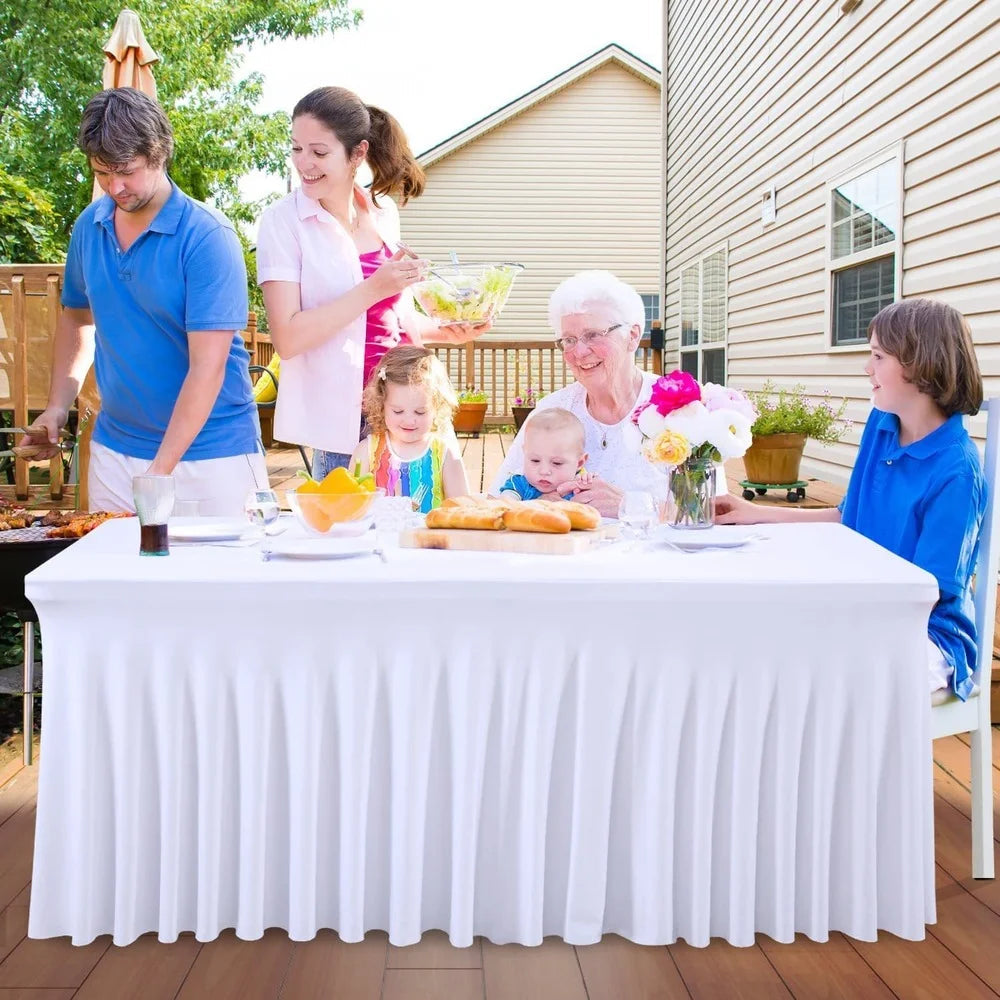 Jupes de Table rectangulaires en Spandex, couverture de Table ajustée de 6 pieds, tissu résistant aux rides pour décoration de fête d'anniversaire de mariage en hôtel Housse de France