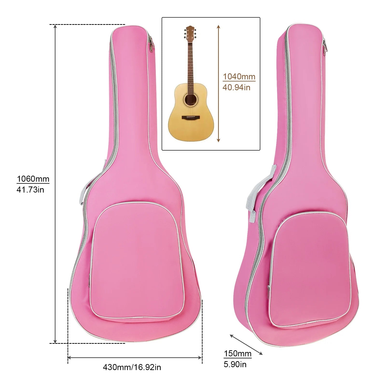 1 pièce 40 / 41 pouces rembourré résistant à l'eau épais guitare acoustique sac à dos Gig, sac de guitare à couverture souple Housse de France