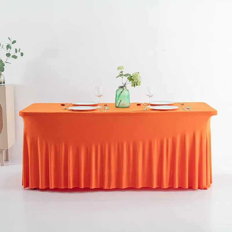 Jupes de Table rectangulaires en Spandex, couverture de Table ajustée de 6 pieds, tissu résistant aux rides pour décoration de fête d'anniversaire de mariage en hôtel Housse de France