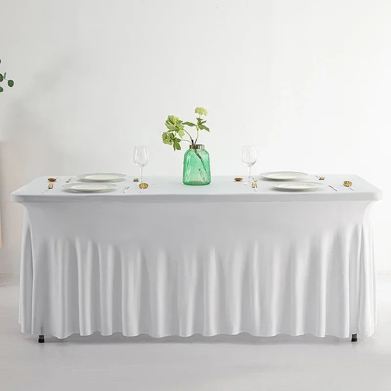 Jupes de Table rectangulaires en Spandex, couverture de Table ajustée de 6 pieds, tissu résistant aux rides pour décoration de fête d'anniversaire de mariage en hôtel Housse de France