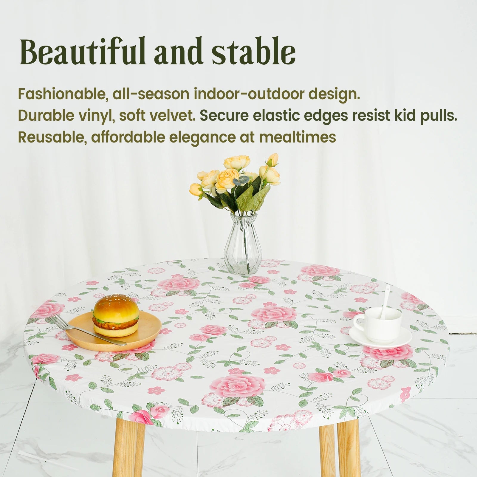 Nappe ronde en vinyle ajustée, nappe élastique durable pour noël, anniversaire, fête de mariage, décoration de salle à manger à domicile Housse de France