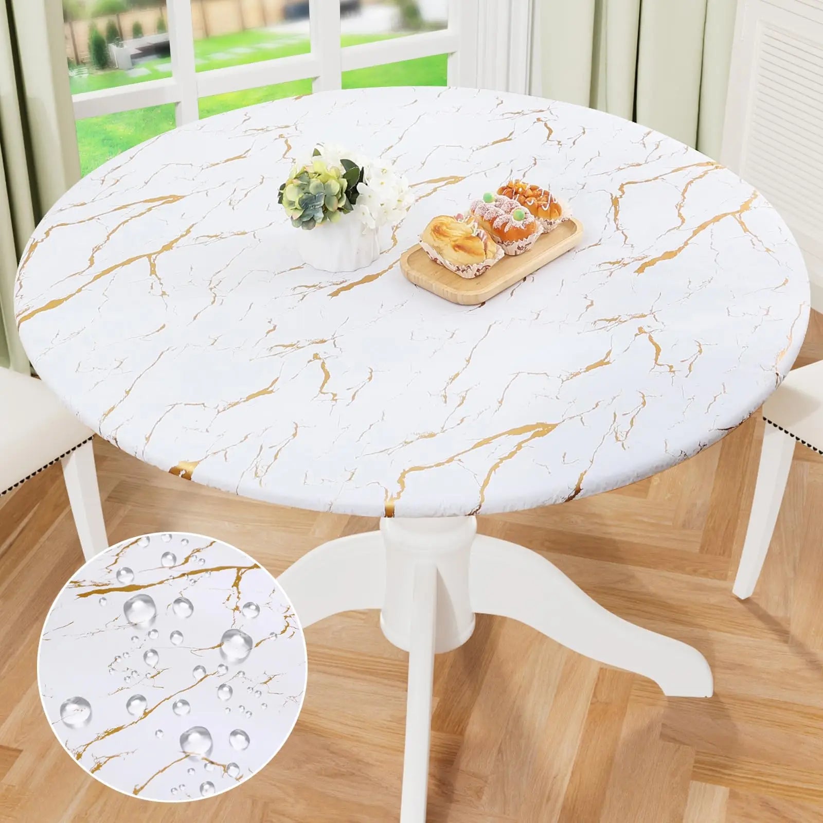 Olanly – nappe ronde élastique ajustée en flanelle, couverture de Table en vinyle imperméable et essuyable pour Table à manger et Camping Housse de France