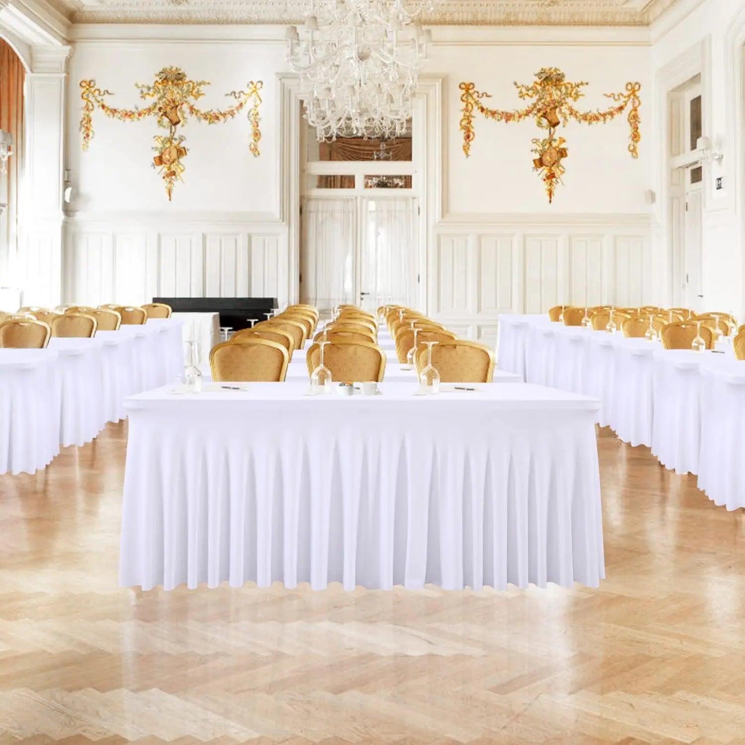 Jupes de Table rectangulaires en Spandex, couverture de Table ajustée de 6 pieds, tissu résistant aux rides pour décoration de fête d'anniversaire de mariage en hôtel Housse de France