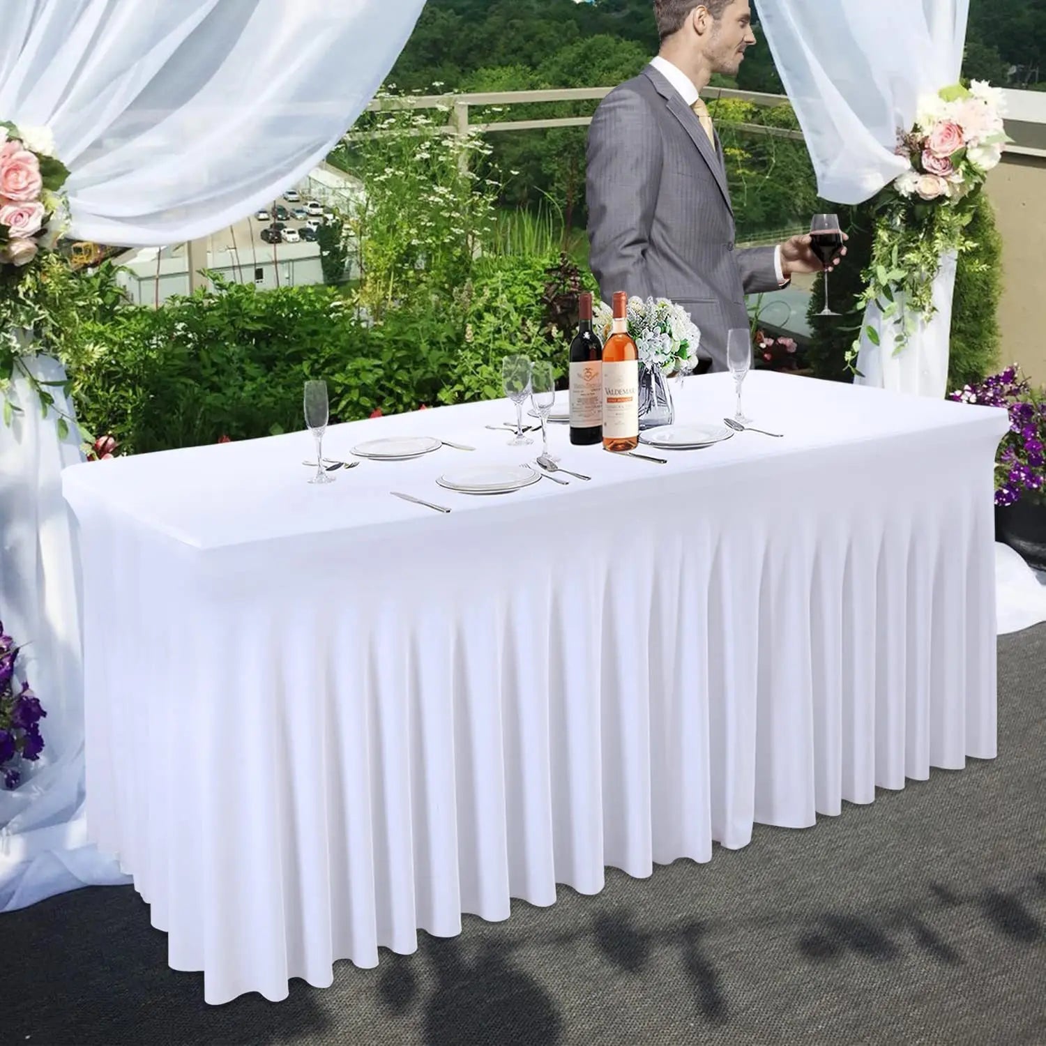 Jupes de Table rectangulaires en Spandex, couverture de Table ajustée de 6 pieds, tissu résistant aux rides pour décoration de fête d'anniversaire de mariage en hôtel Housse de France