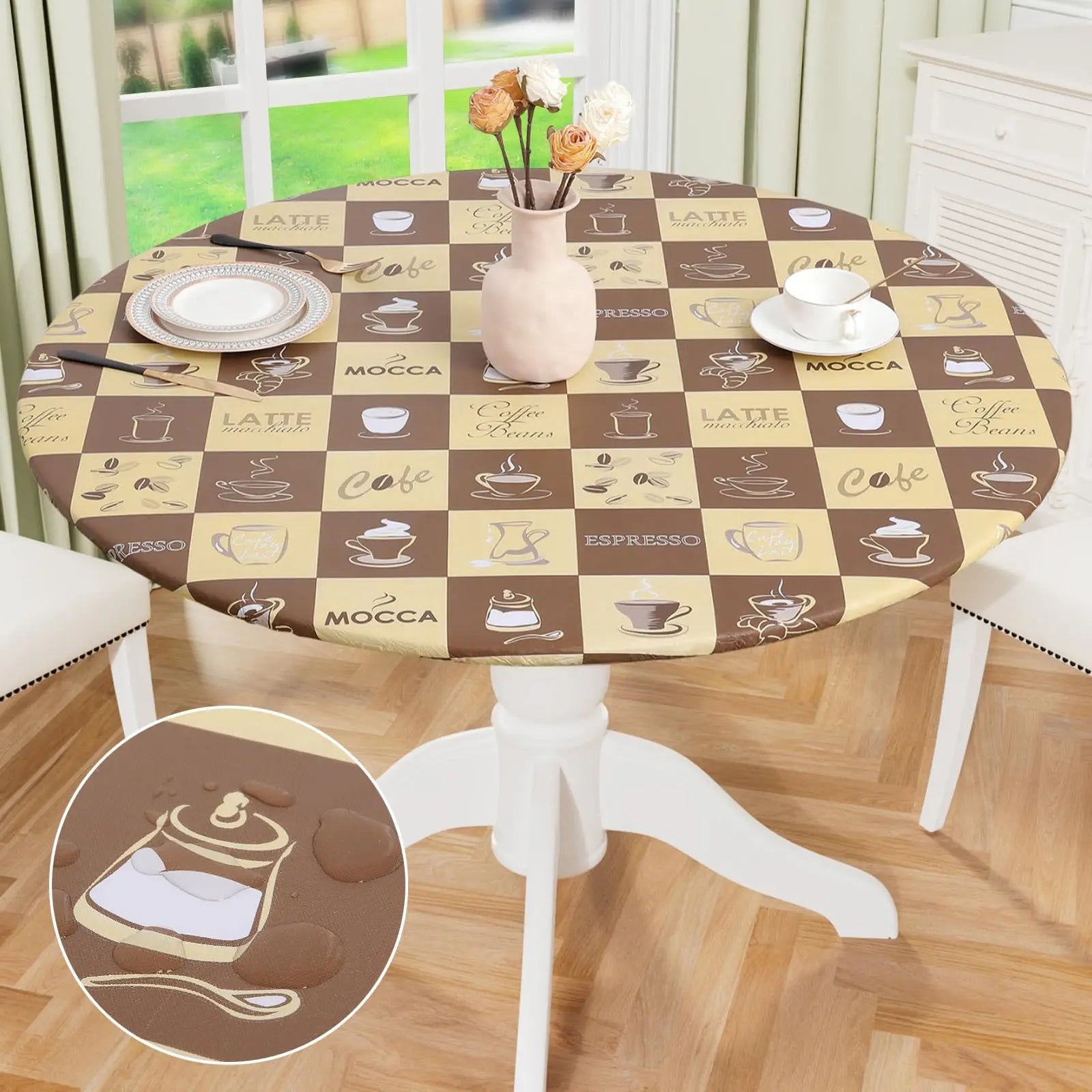 Olanly – nappe ronde élastique ajustée en flanelle, couverture de Table en vinyle imperméable et essuyable pour Table à manger et Camping Housse de France